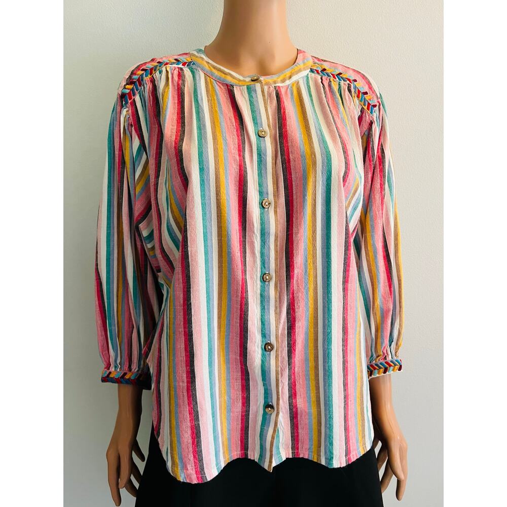 Xirena Charlie Shirt size small striped embroidered in painted sunset boho - Picture 3 of 9